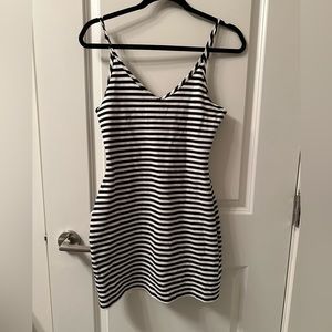 Stripped body con dress with thin straps